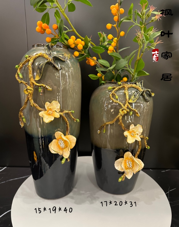 轻奢珐琅彩陶瓷花瓶摆件客厅玄关欧式家居插花美式家居客厅简约茶几插花陶瓷装饰品详情图2
