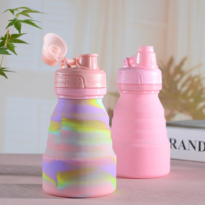New outdoor silicone folding handle water cup, travel fitness sports water bottle, warm hand, portable, anti-drop, large-bellied cup Specification image