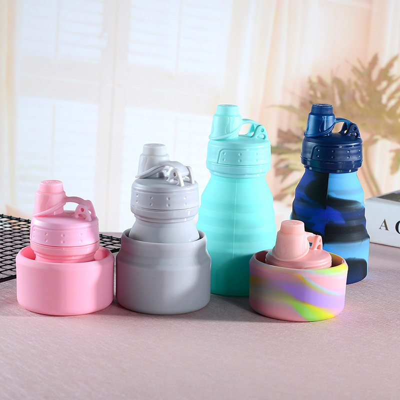 New outdoor silicone folding handle water cup, travel fitness sports water bottle, warm hand, portable, anti-drop, large-bellied cup details Picture