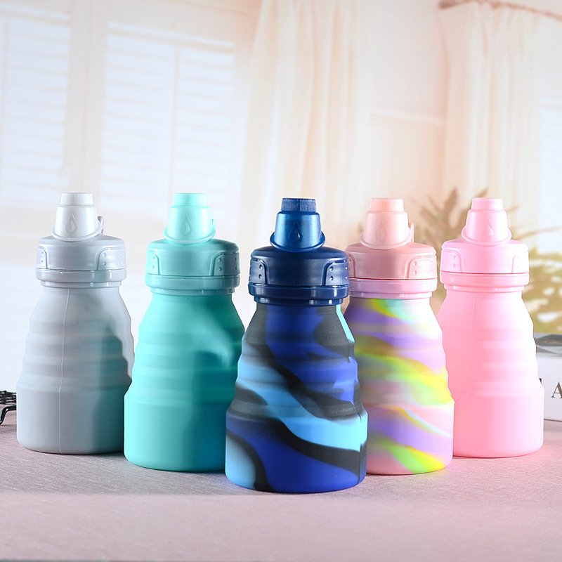 New outdoor silicone folding handle water cup, travel fitness sports water bottle, warm hand, portable, anti-drop, large-bellied cup