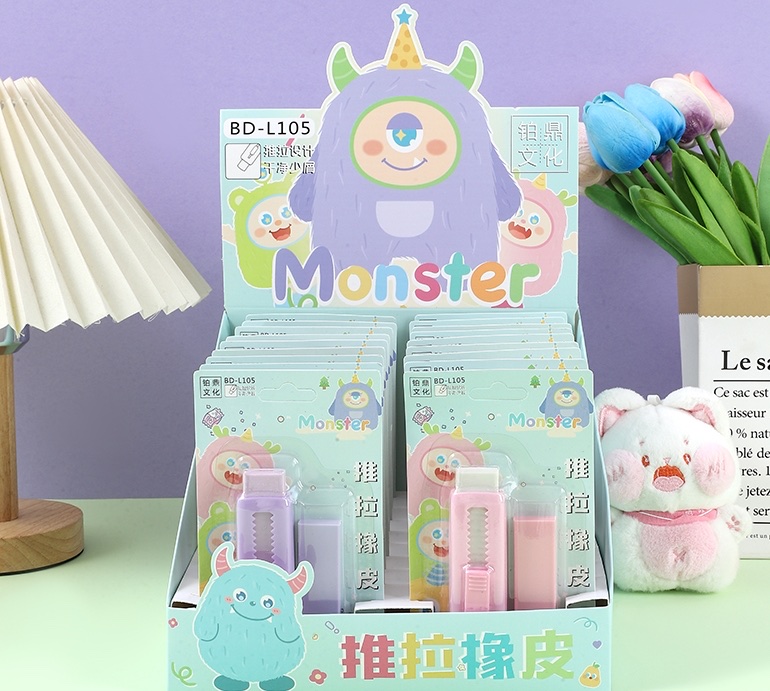 Cartoon Creative Cute Push And Pull Eraser Primary School Supplies Stationery Wholesale Eraser Set Send Core Clean Less Crumbs Anime Characters Like Skin Erase Square 1+1 Push And Pull Eraser Set Accept Customization Item Picture