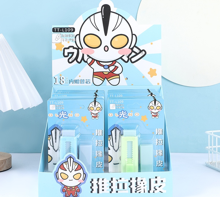 Cartoon Creative Cute Push And Pull Eraser Primary School Supplies Stationery Wholesale Eraser Set Send Core Clean Less Crumbs Anime Characters Like Skin Erase Square 1+1 Push And Pull Eraser Set Accept Customization Application Scenario