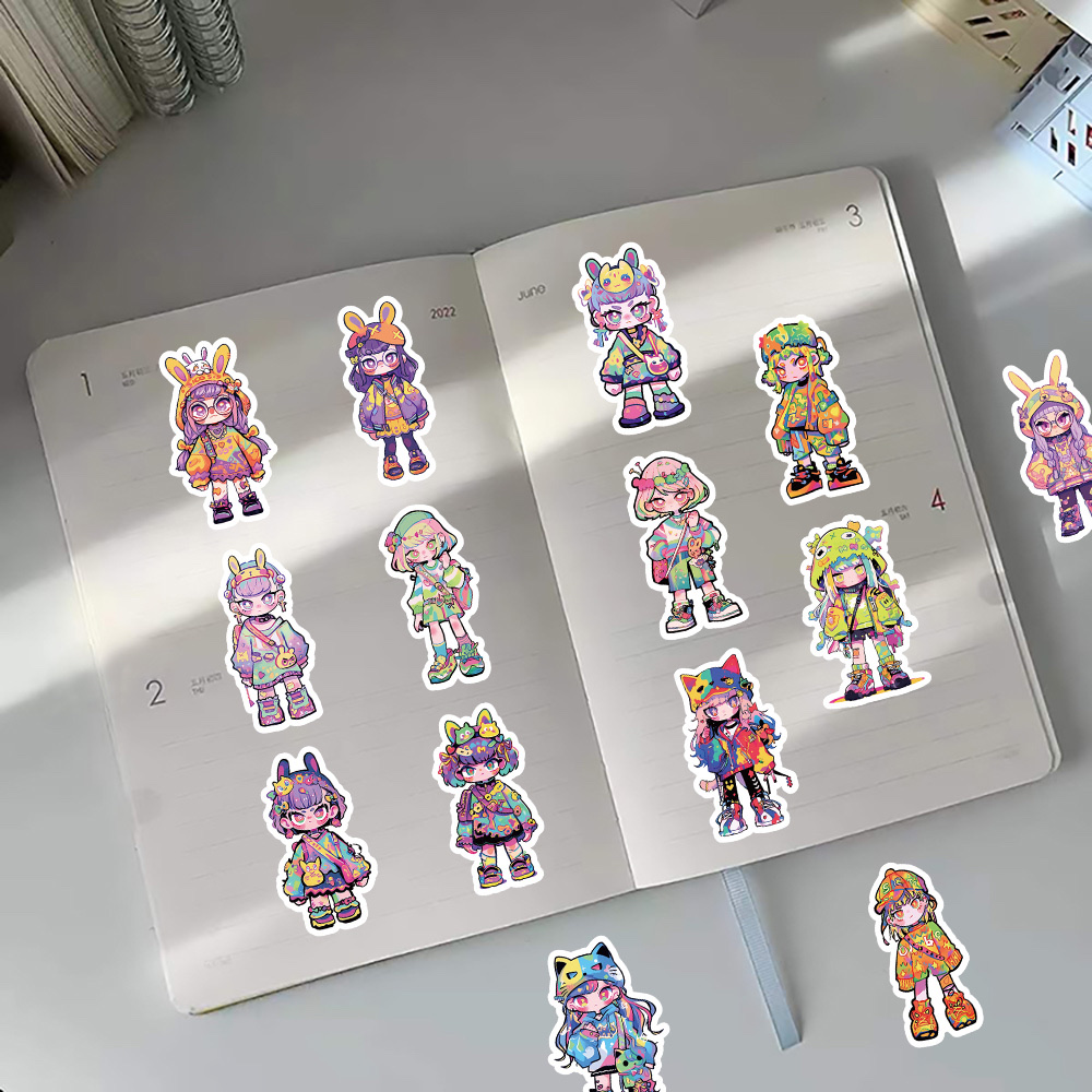 原创60张 糖果女孩贴纸 可爱 创意装饰笔记本，文具，手帐素材贴画 贴纸咕卡贴纸贴纸儿童卡通 detail image 5