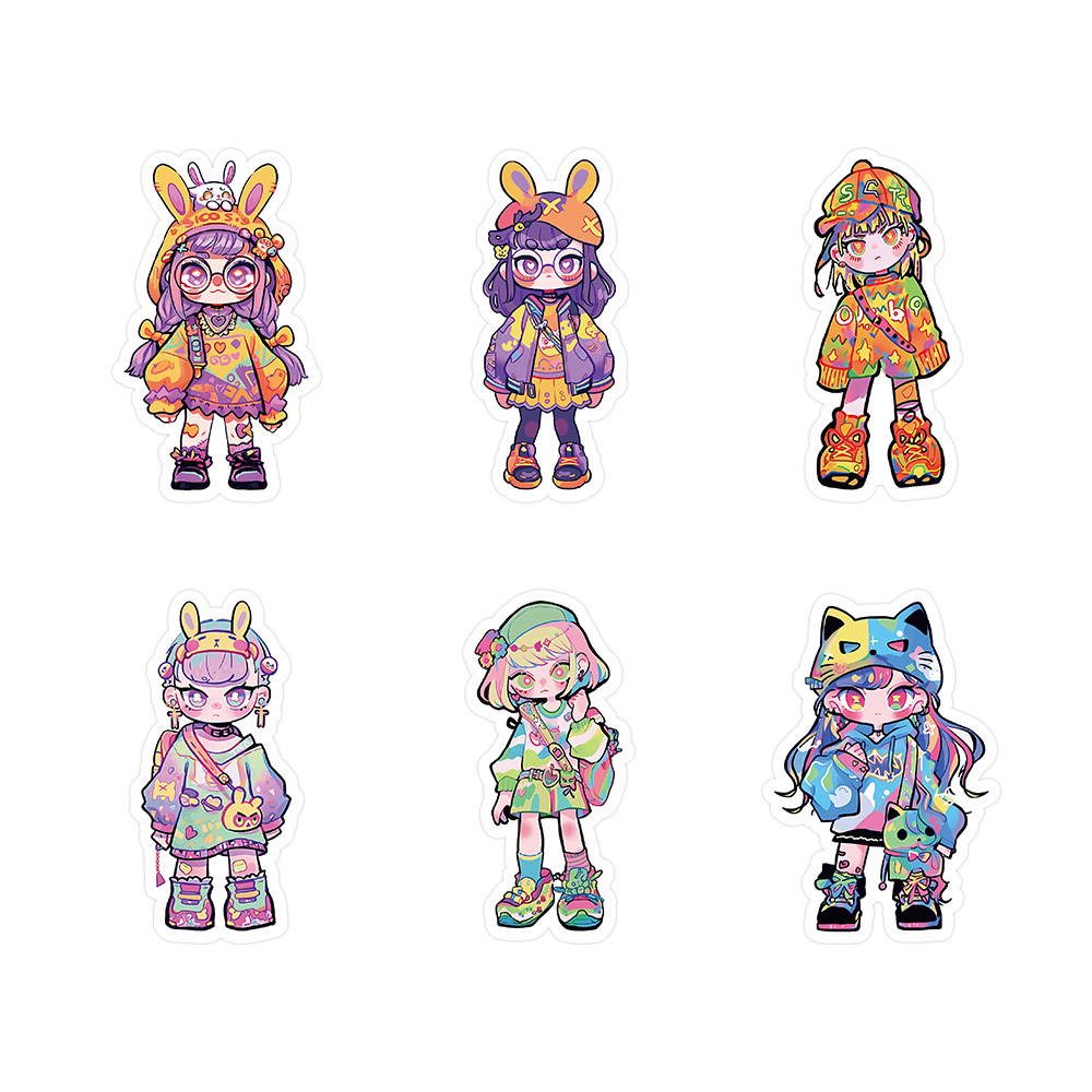 原创60张 糖果女孩贴纸 可爱 创意装饰笔记本，文具，手帐素材贴画 贴纸咕卡贴纸贴纸儿童卡通 detail image 4