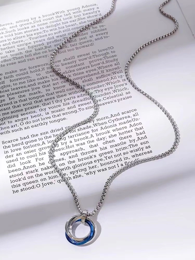 Factory direct sales of ins influencer "Three Lives and Three Worlds" couple necklaces, personalized and trendy men's hip-hop necklaces, sweater chains, titanium steel pendants for men detail image 3