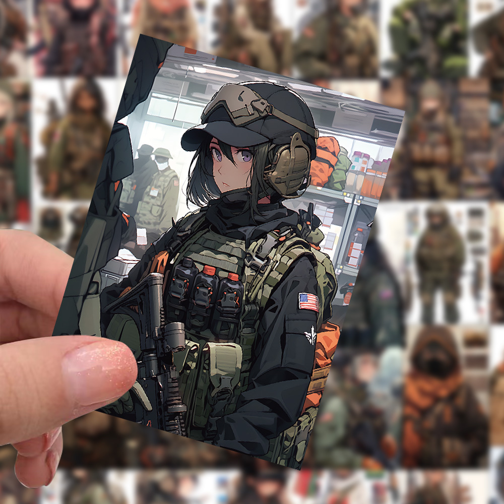 60张原创贴纸迷彩少女贴￼卡通动漫女孩DIY手帐贴装饰贴画 贴纸儿童卡通不干胶贴纸 贴纸 detail image 4