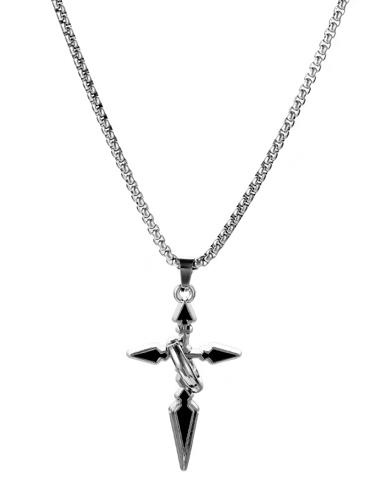 Factory direct sales of cross pendant men's necklace, men's trendy brand, versatile chain accessory, men's trendy sweatshirt pendant detail image 1