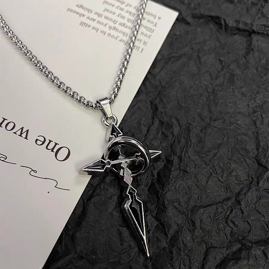 Factory direct sales of cross pendant men's necklace, men's trendy brand, versatile chain accessory, men's trendy sweatshirt pendant Specification image