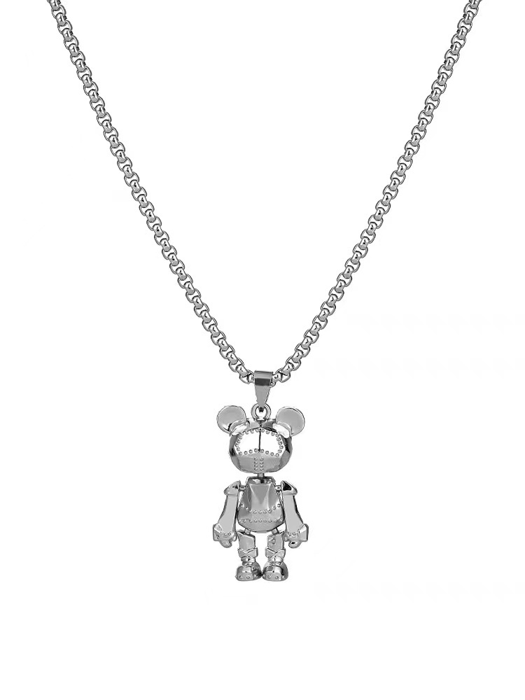 Factory direct sales of bear pendants, men's necklaces, men's trendy accessories, men's chains, trendy brands, versatile and high-end accessories detail image 1