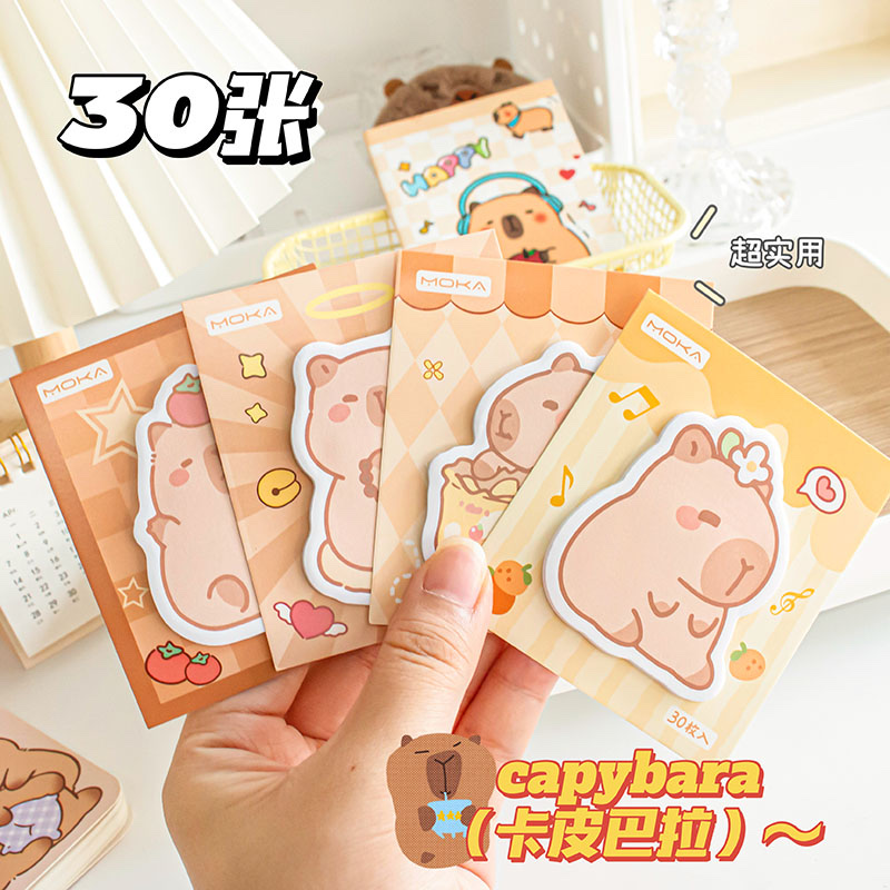 卡皮巴拉异性便利贴capybara吃货水豚30枚入便签本卡通可爱小学生文具产品图