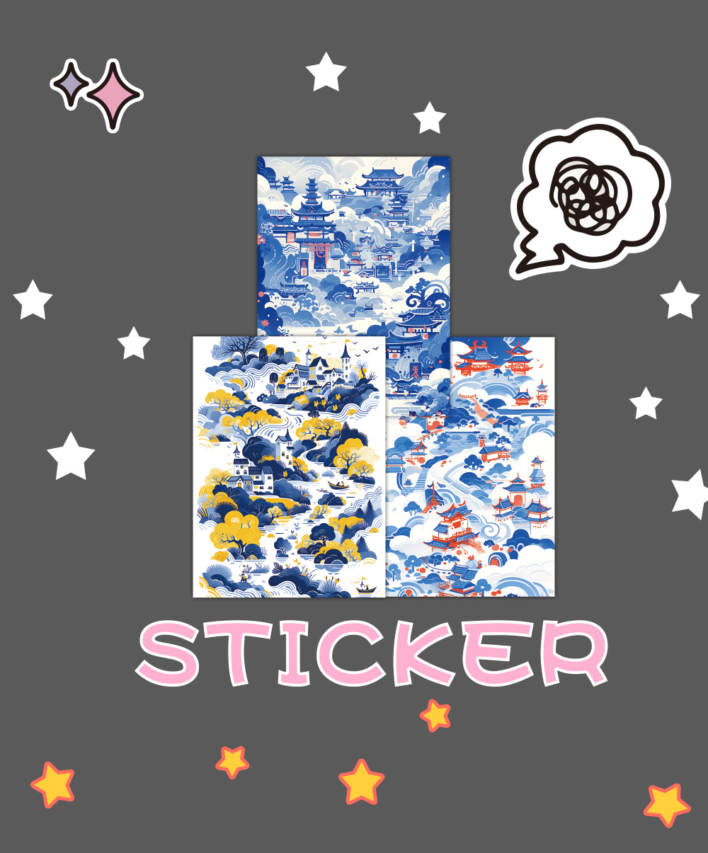 60张原创东方美学艺术画贴纸？个性装饰贴画手机行李箱滑板车墙面装饰详情图3