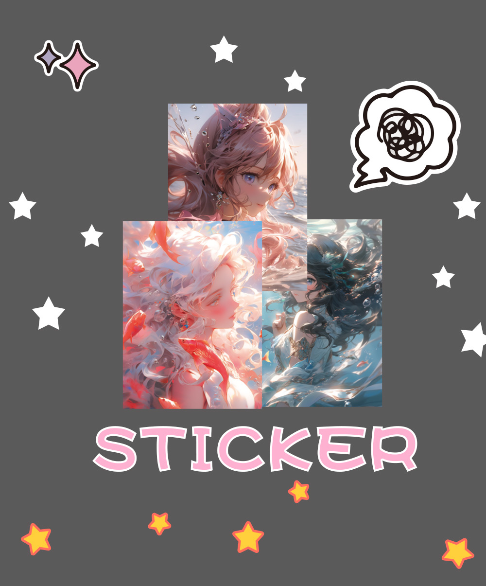 60张原创人鱼公主卡通高颜值仙气唯美装饰手机壳儿童贴画批发详情图3