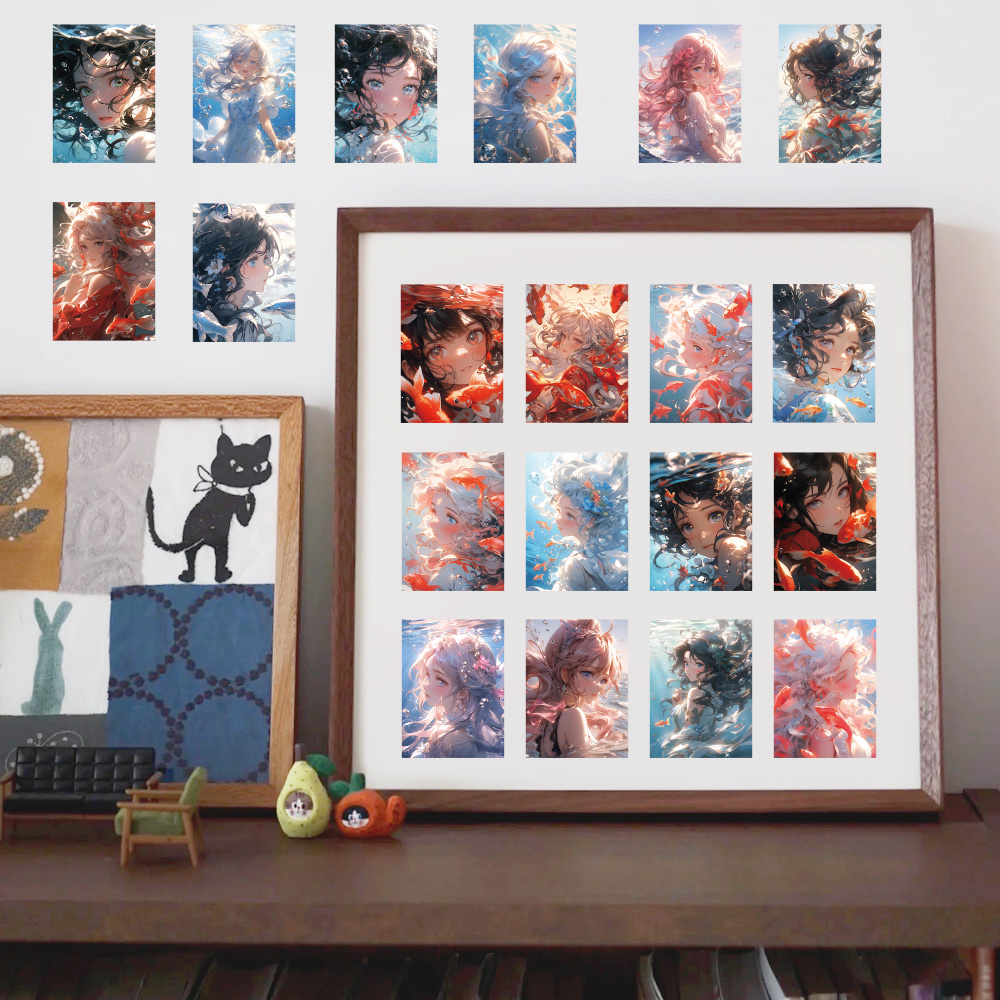 60张原创人鱼公主卡通高颜值仙气唯美装饰手机壳儿童贴画批发细节图