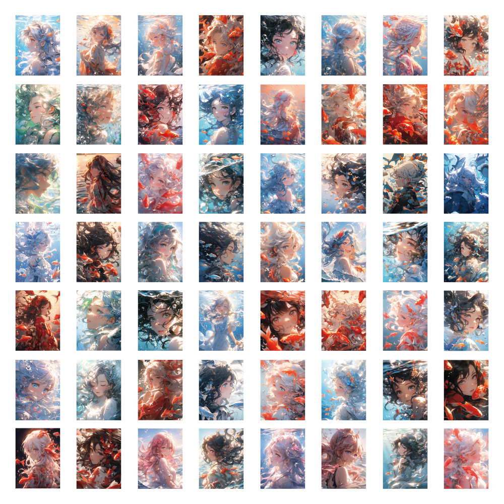 60张原创人鱼公主卡通高颜值仙气唯美装饰手机壳儿童贴画批发白底实物图