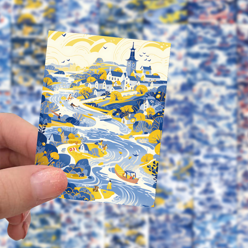 60张原创东方美学艺术画贴纸？个性装饰贴画手机行李箱滑板车墙面装饰产品图