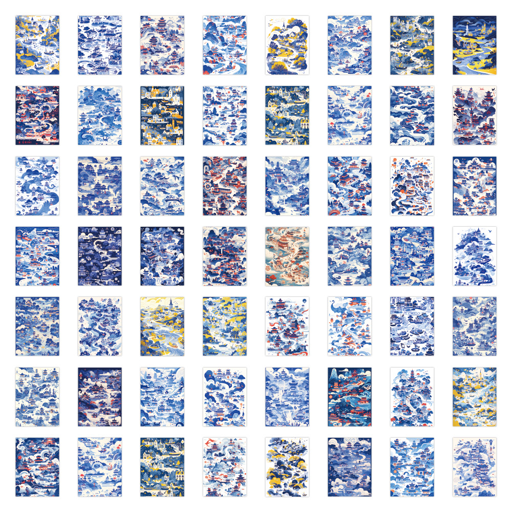 60张原创东方美学艺术画贴纸？个性装饰贴画手机行李箱滑板车墙面装饰白底实物图