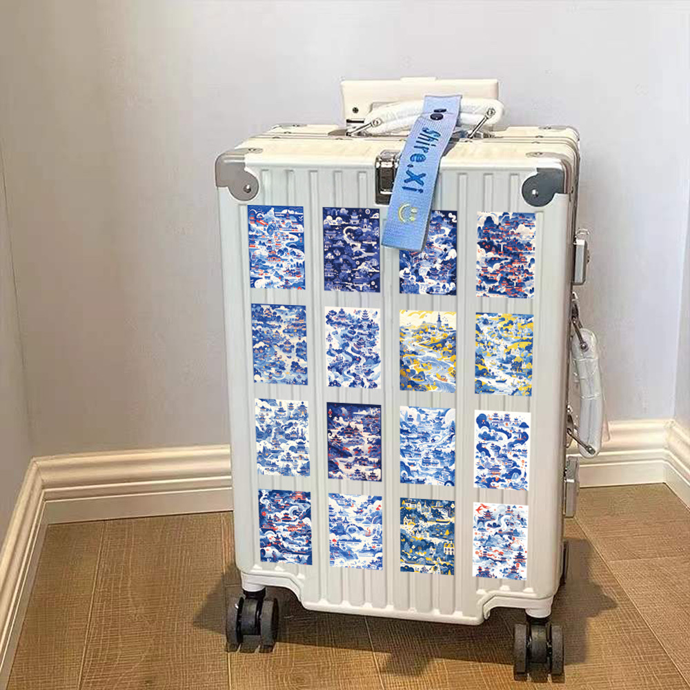 60张原创东方美学艺术画贴纸？个性装饰贴画手机行李箱滑板车墙面装饰细节图