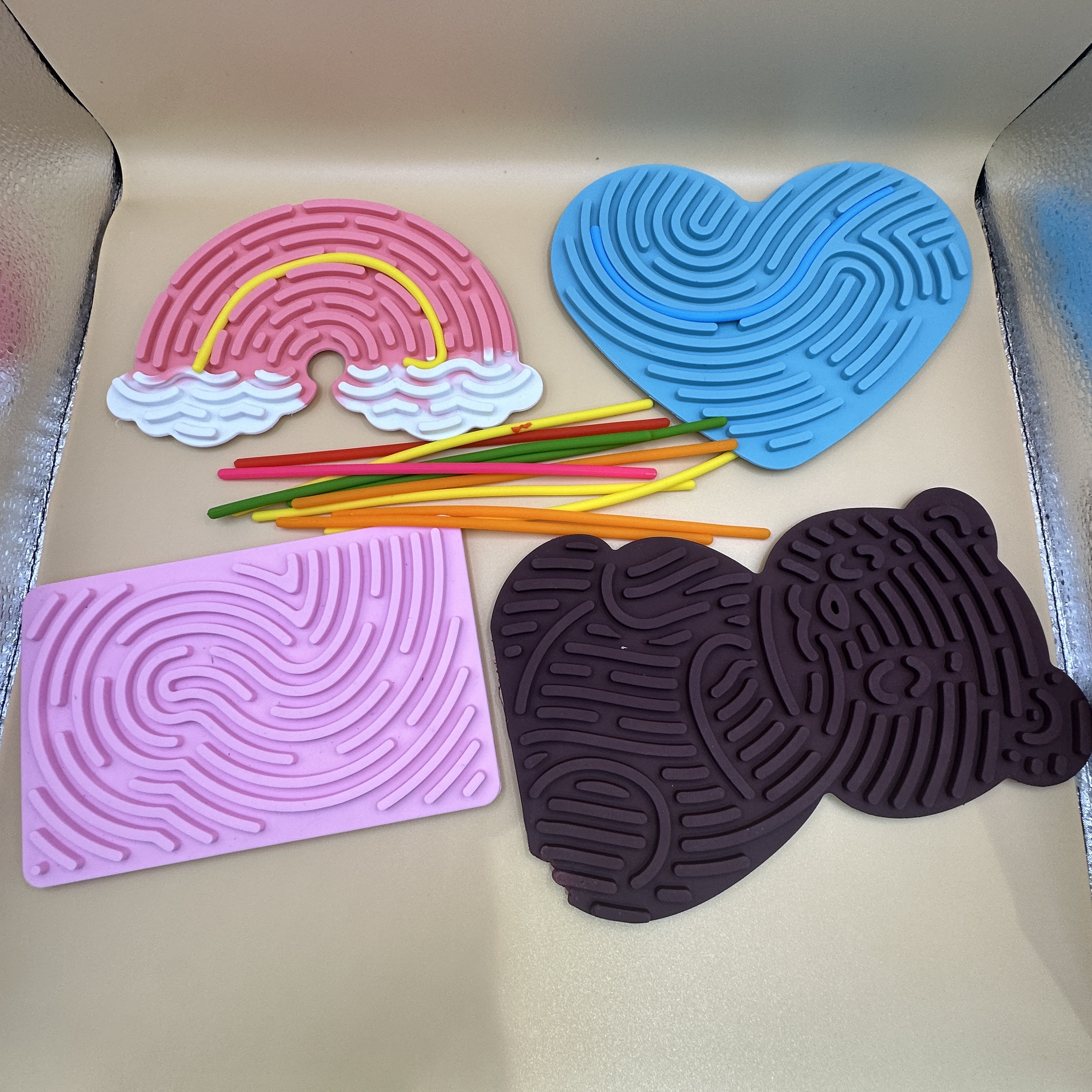 Amazon new silicone sensory activity board color double-sided design puzzle decompression toy Sensory activity board silicone press twister stick silicone twister full figure