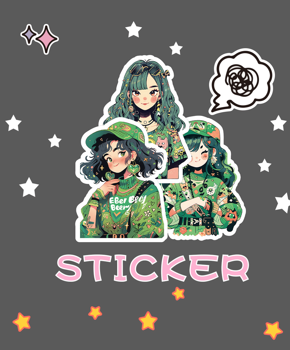 60张卡通绿油油少女贴纸个性装饰贴画行李箱滑板车吉他墙面装饰详情图3