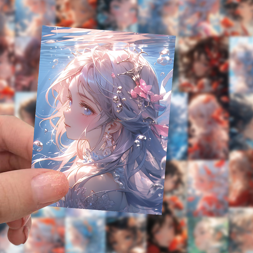 60张原创人鱼公主卡通高颜值仙气唯美装饰手机壳儿童贴画批发产品图