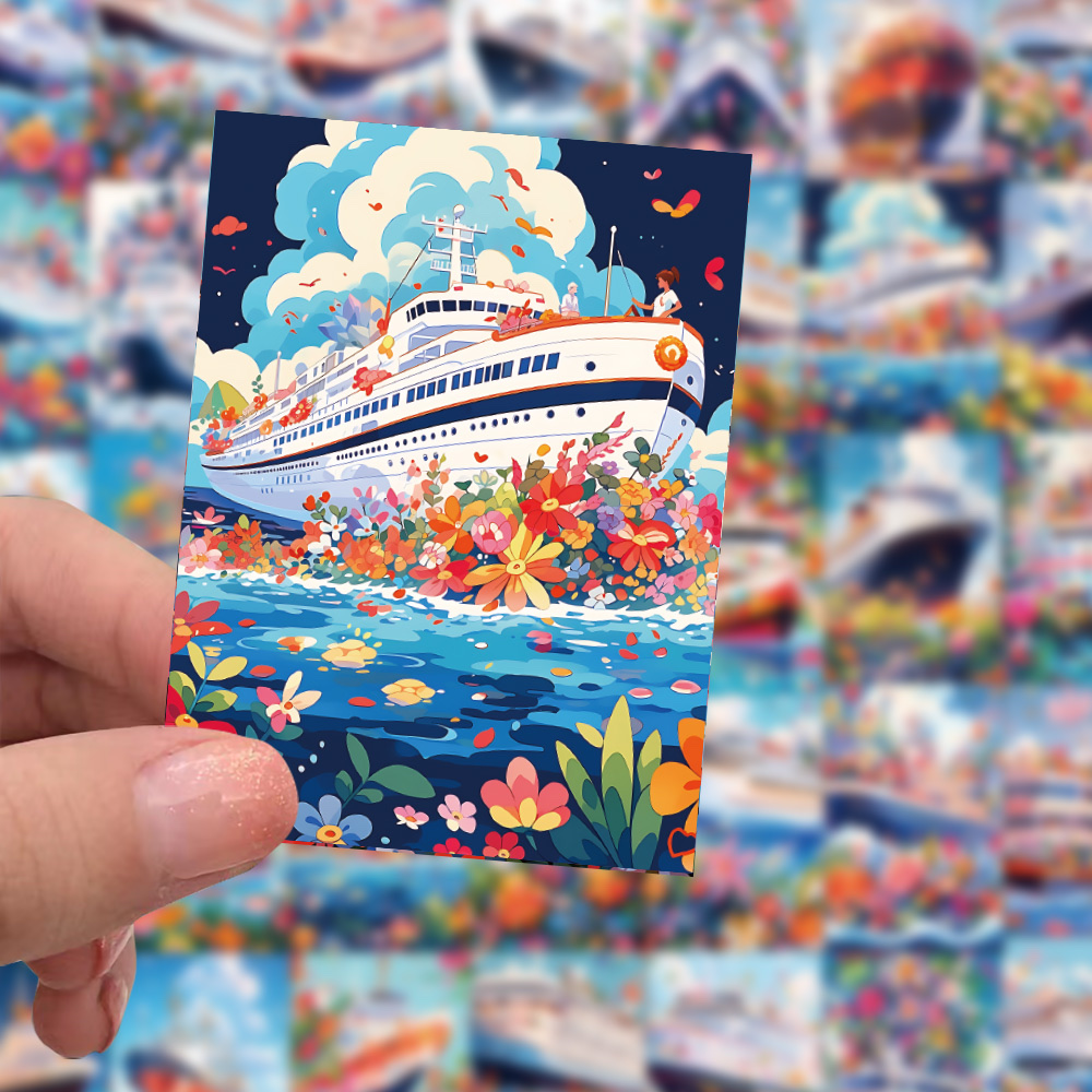 60张乘风破浪轮船贴纸炫彩巨轮手帐背景打底贴纸手机壳装饰贴产品图