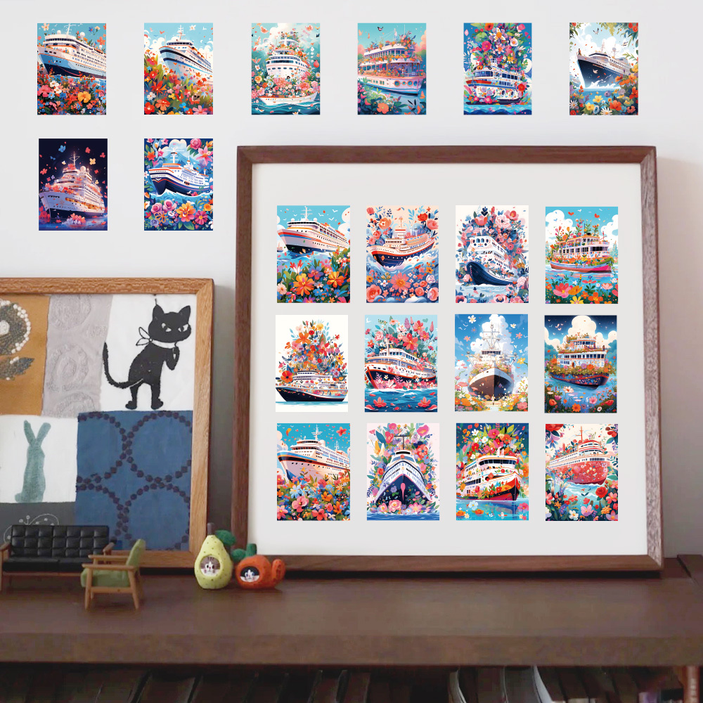 60张乘风破浪轮船贴纸炫彩巨轮手帐背景打底贴纸手机壳装饰贴细节图