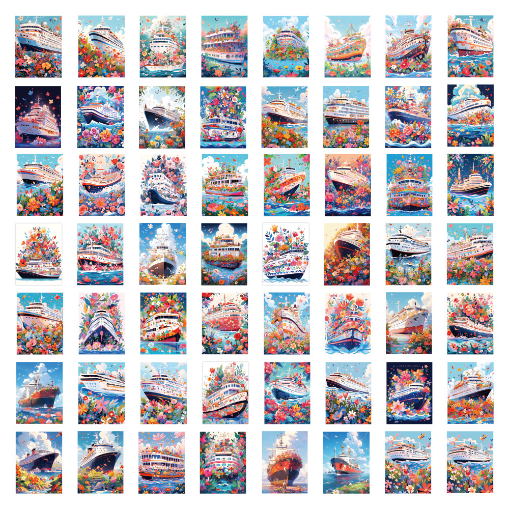 60张乘风破浪轮船贴纸炫彩巨轮手帐背景打底贴纸手机壳装饰贴白底实物图