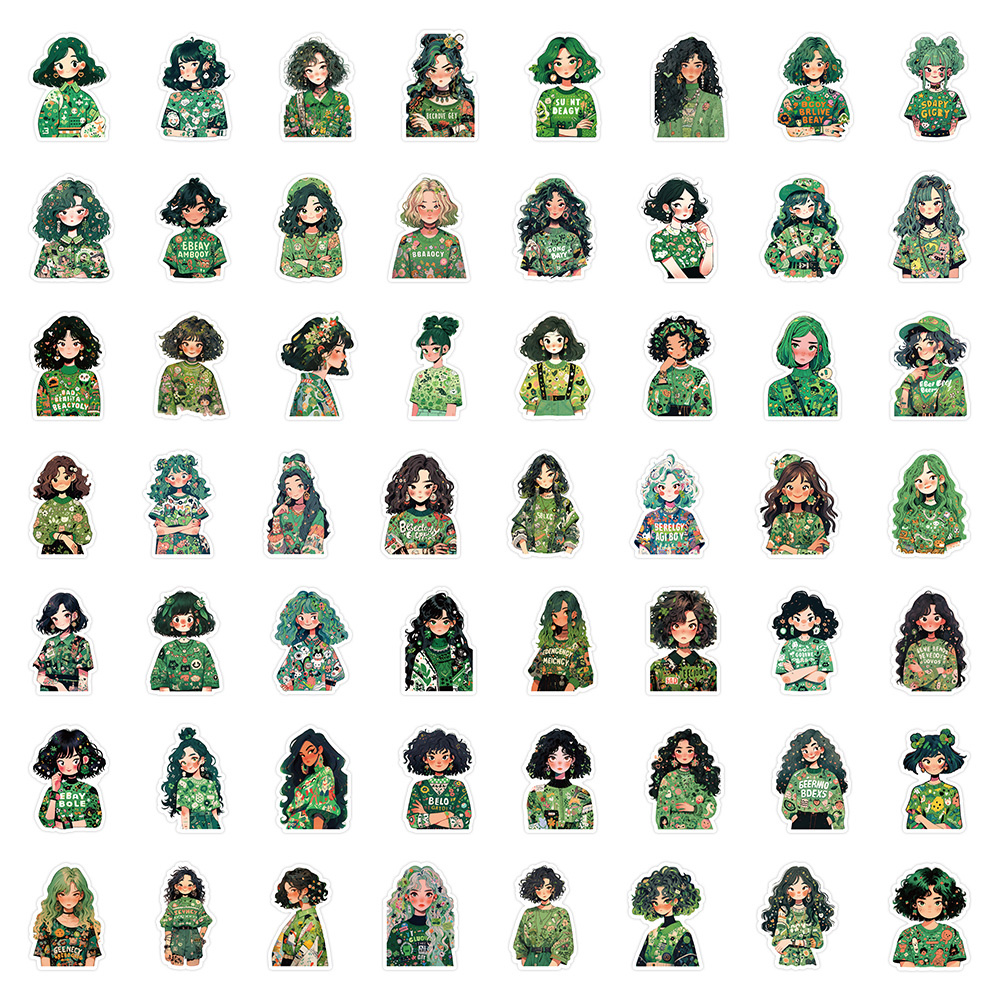60张卡通绿油油少女贴纸个性装饰贴画行李箱滑板车吉他墙面装饰白底实物图