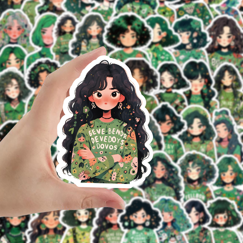 60张卡通绿油油少女贴纸个性装饰贴画行李箱滑板车吉他墙面装饰产品图