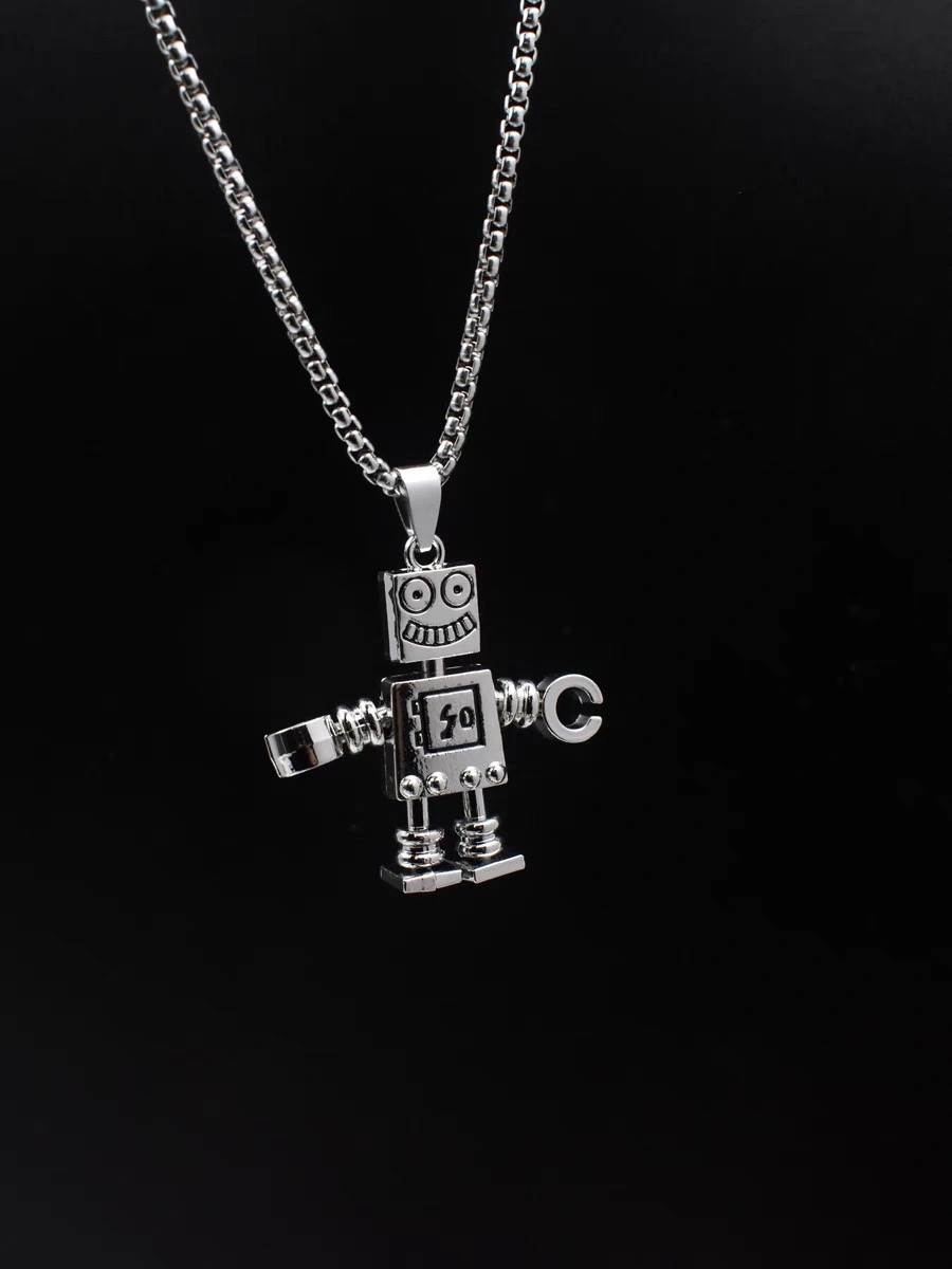Factory direct sales of trendy movable robot necklaces for men and women, hip-hop niche design, hip-hop sweatshirt sweater chain accessories detail image 4