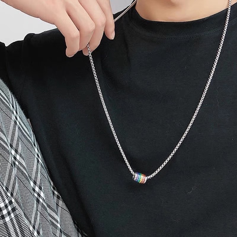 Factory direct sales Rainbow Little Waist pendant, long titanium steel necklace for men and women, non-fading sweater chain, high-end style, men's collarbone chain