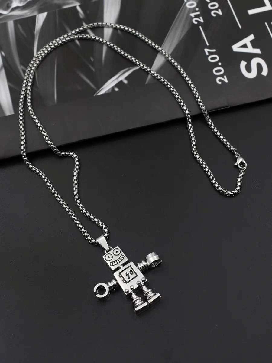 Factory direct sales of trendy movable robot necklaces for men and women, hip-hop niche design, hip-hop sweatshirt sweater chain accessories detail image 3
