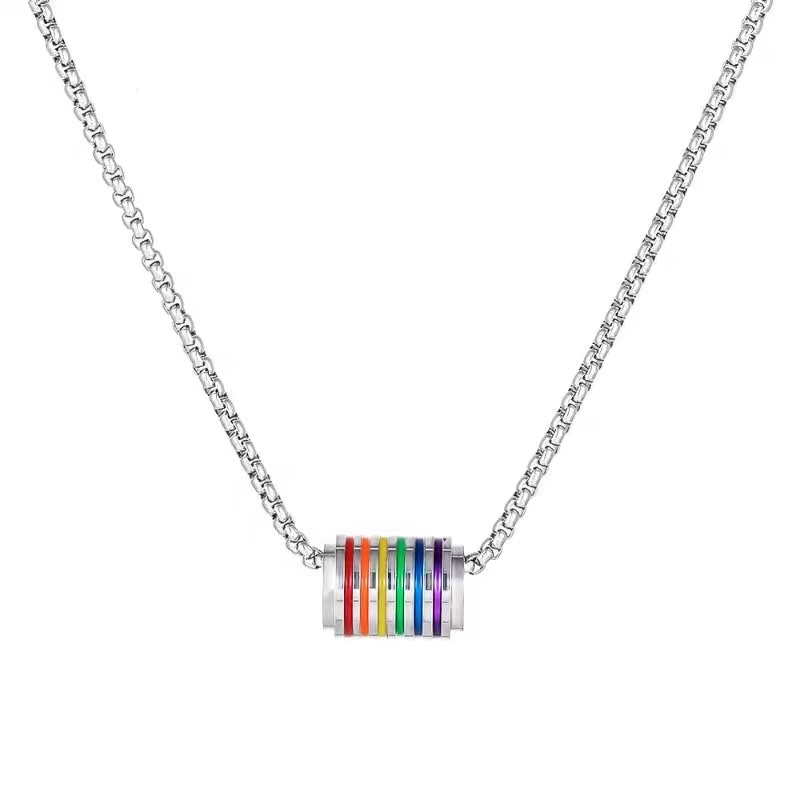 Factory direct sales Rainbow Little Waist pendant, long titanium steel necklace for men and women, non-fading sweater chain, high-end style, men's collarbone chain detail image 1