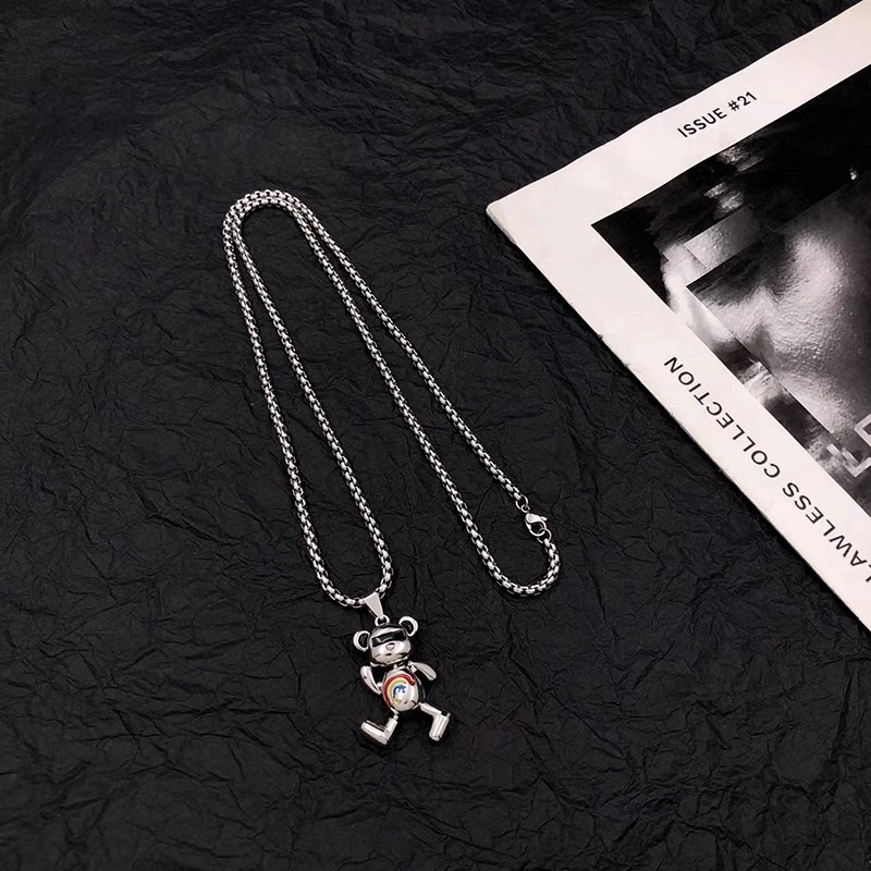 Factory direct sales Rainbow bear necklace, personalized for men and women, student hip-hop couple, versatile sweater chain, Internet celebrity accessory detail image 3