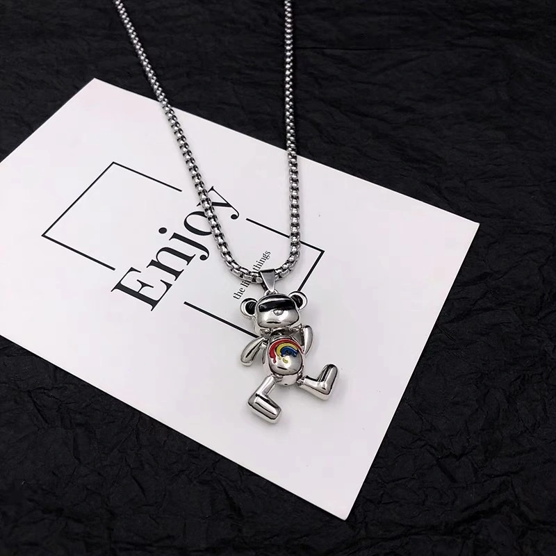 Factory direct sales Rainbow bear necklace, personalized for men and women, student hip-hop couple, versatile sweater chain, Internet celebrity accessory detail image 5