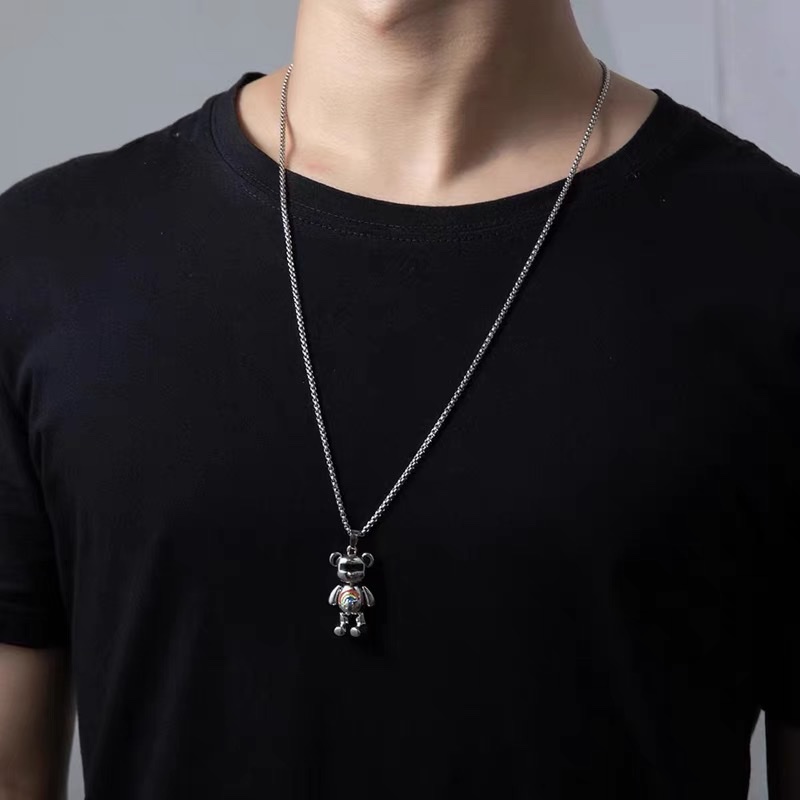 Factory direct sales Rainbow bear necklace, personalized for men and women, student hip-hop couple, versatile sweater chain, Internet celebrity accessory