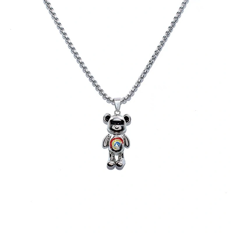 Factory direct sales Rainbow bear necklace, personalized for men and women, student hip-hop couple, versatile sweater chain, Internet celebrity accessory detail image 1