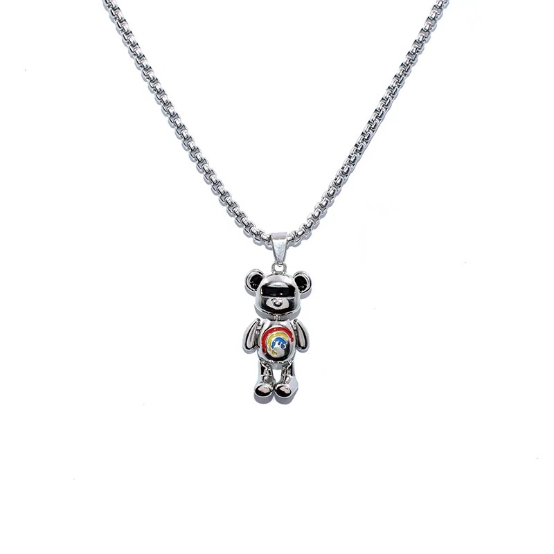 Factory direct sales Rainbow bear necklace, personalized for men and women, student hip-hop couple, versatile sweater chain, Internet celebrity accessory details Picture