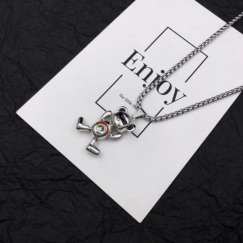 Factory direct sales Rainbow bear necklace, personalized for men and women, student hip-hop couple, versatile sweater chain, Internet celebrity accessory detail image 4