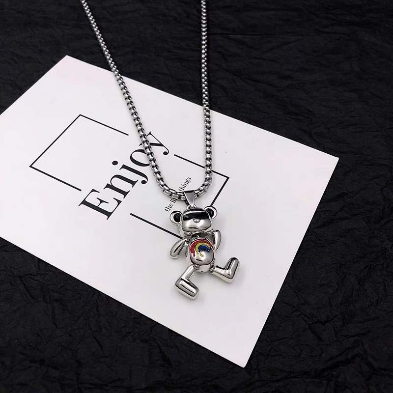 Factory direct sales Rainbow bear necklace, personalized for men and women, student hip-hop couple, versatile sweater chain, Internet celebrity accessory Item Picture