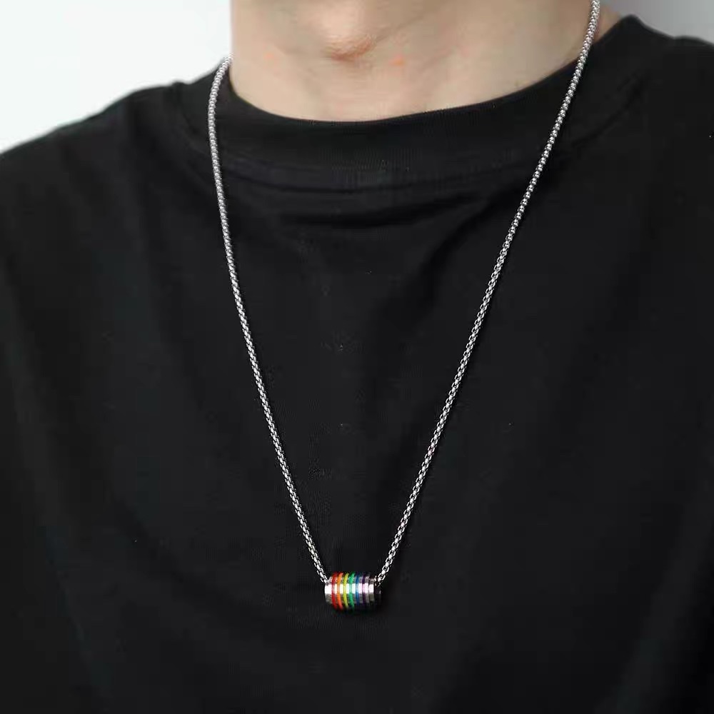 Factory direct sales Rainbow Little Waist pendant, long titanium steel necklace for men and women, non-fading sweater chain, high-end style, men's collarbone chain details Picture
