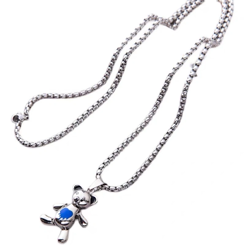Factory direct sales Rainbow bear necklace, personalized for men and women, student hip-hop couple, versatile sweater chain, Internet celebrity accessory detail image 2