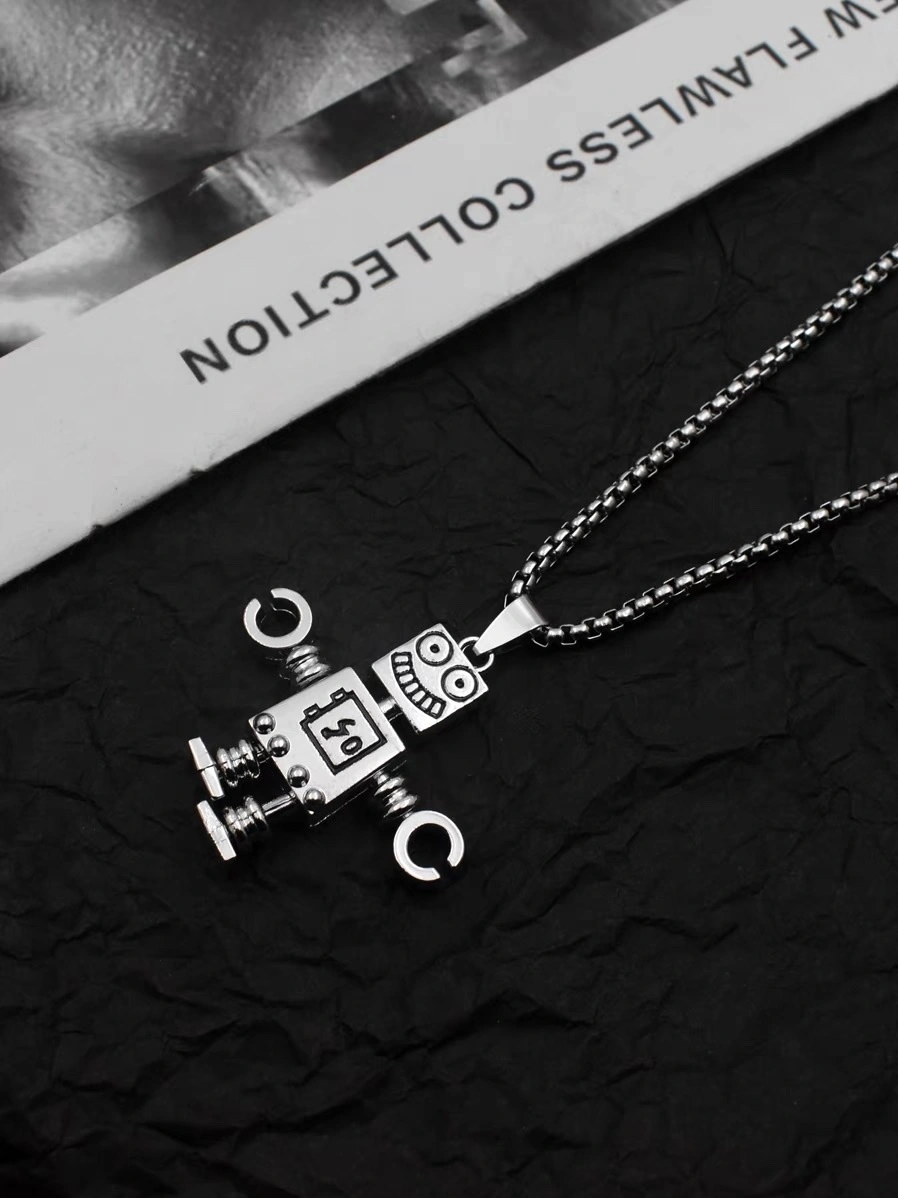 Factory direct sales of trendy movable robot necklaces for men and women, hip-hop niche design, hip-hop sweatshirt sweater chain accessories detail image 5