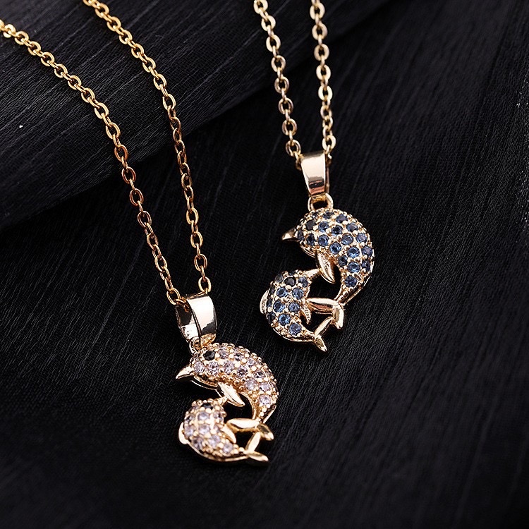 Korean version with colorful zircon collarbone chain, unique and niche design sense, animal pendant, cute dolphin sweater chain for girls details Picture