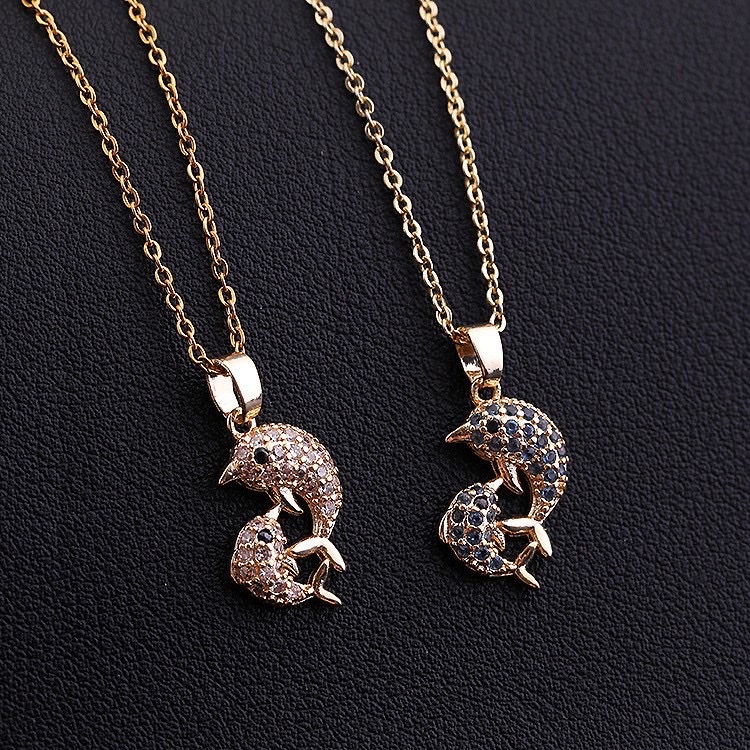 Korean version with colorful zircon collarbone chain, unique and niche design sense, animal pendant, cute dolphin sweater chain for girls Specification image