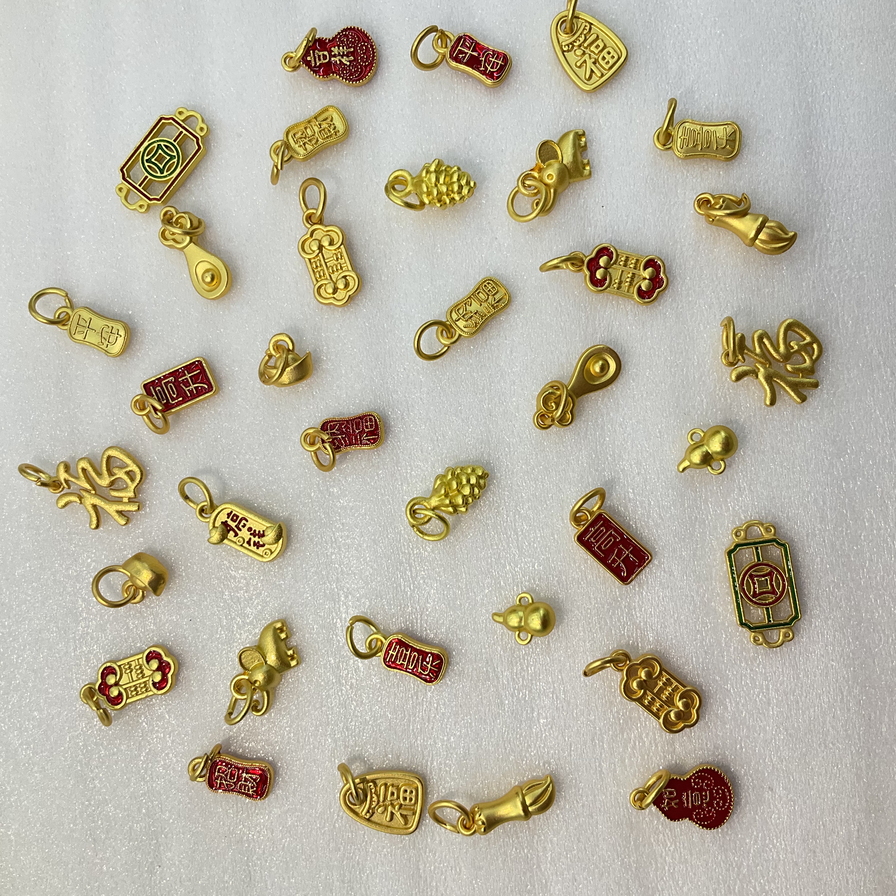 【合金饰品】平安喜乐吉祥如意小吊坠沙金福算盘手链手串饰品配件