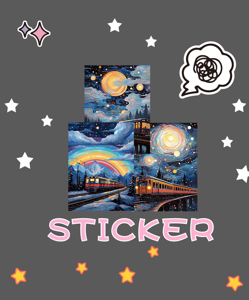 60张原创梦幻风景画贴纸ins风创意装饰笔记本文具手帐素材贴画详情图3