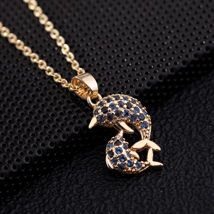 Korean version with colorful zircon collarbone chain, unique and niche design sense, animal pendant, cute dolphin sweater chain for girls Item Picture