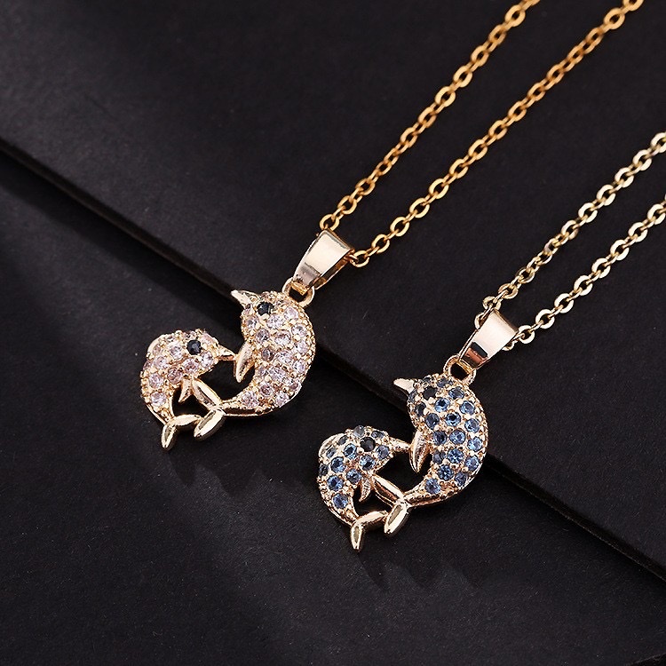 Korean version with colorful zircon collarbone chain, unique and niche design sense, animal pendant, cute dolphin sweater chain for girls