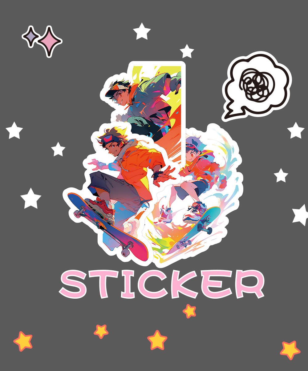 60张原创滑板少年贴纸街头滑板创意彩绘帅哥美女炫酷装饰小贴画详情图3
